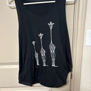 Elegant Black Tank Top with Giraffe Design